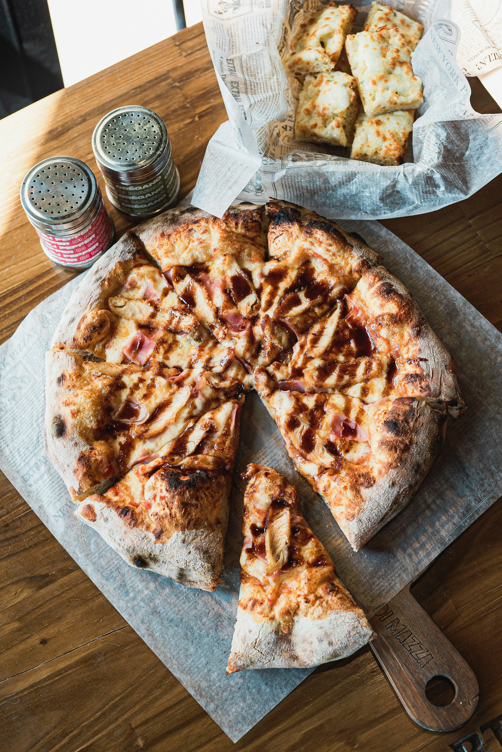 Truffle mushroom pizza from the stone oven