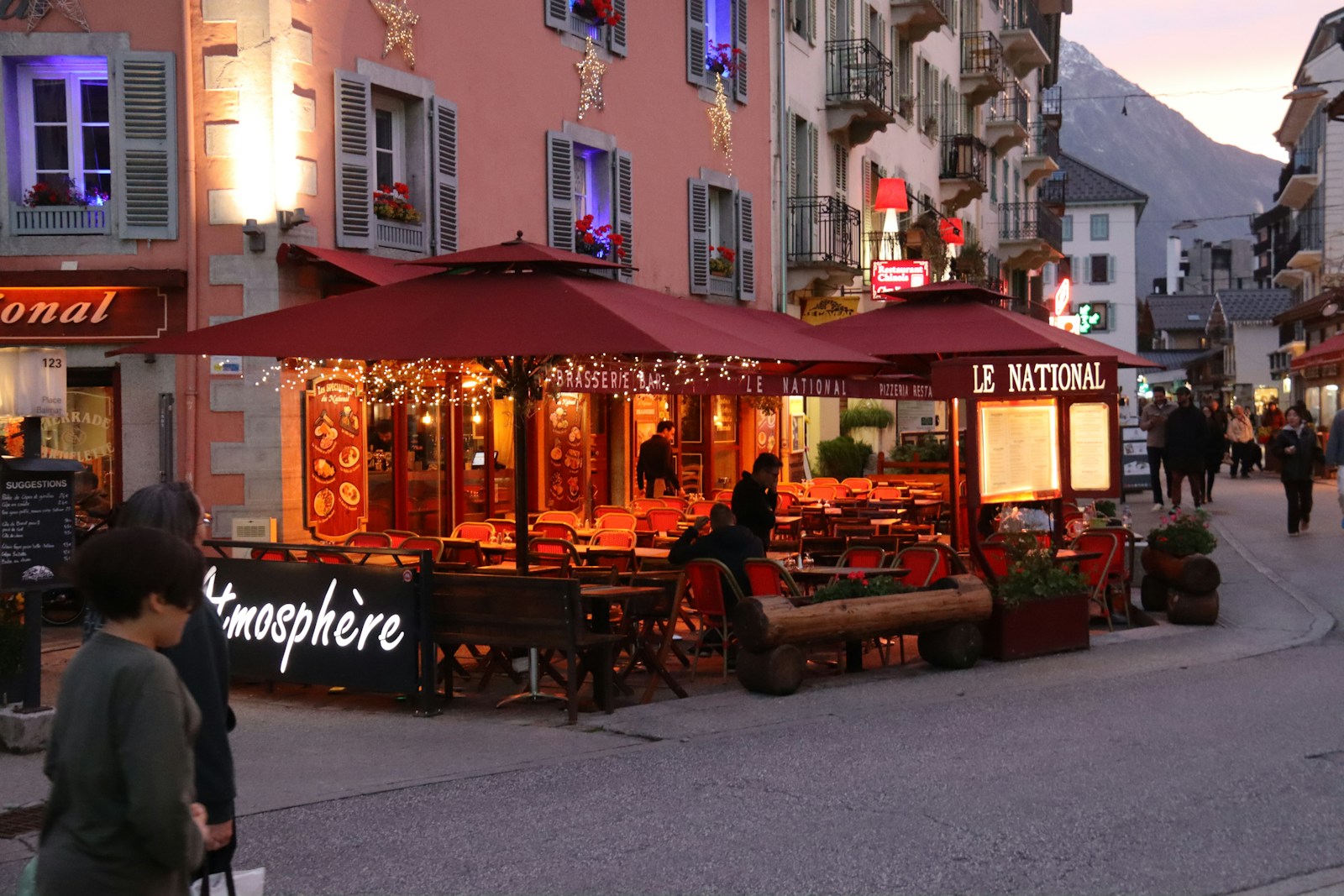 Terrace seating in the evening light